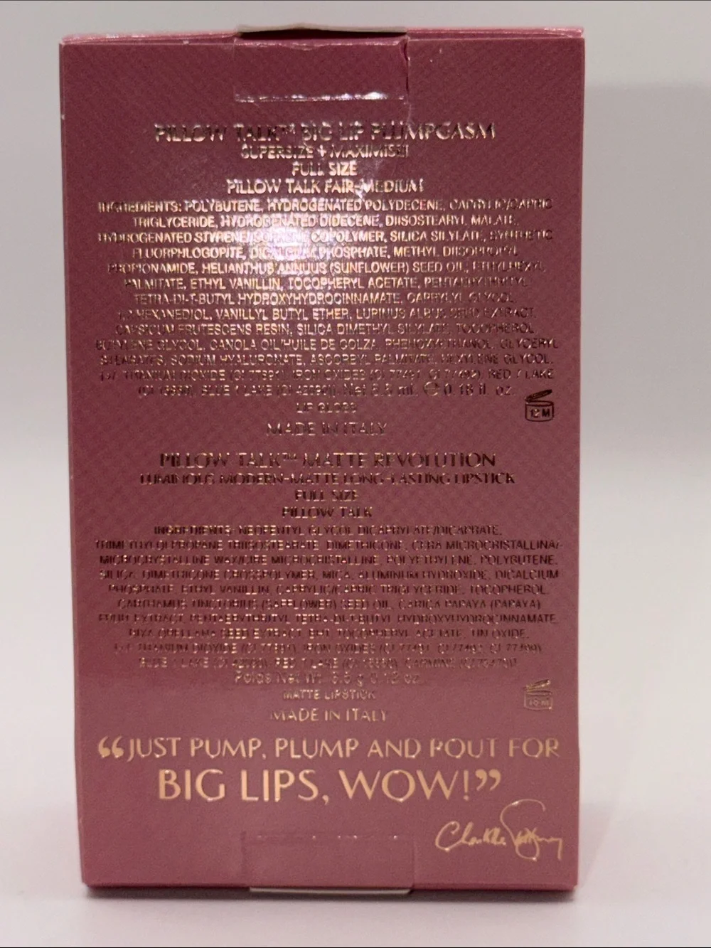 Charlotte Tilbury PILLOW TALK BIG LIP PLUMPGASM KIT w/MATTE💄+PLUMPGASM GLOSS NIB